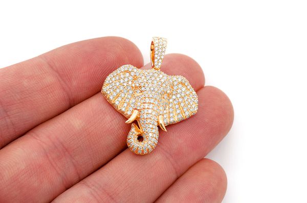 Elephant Diamond Pendant 14k Solid Gold 2.33ctw