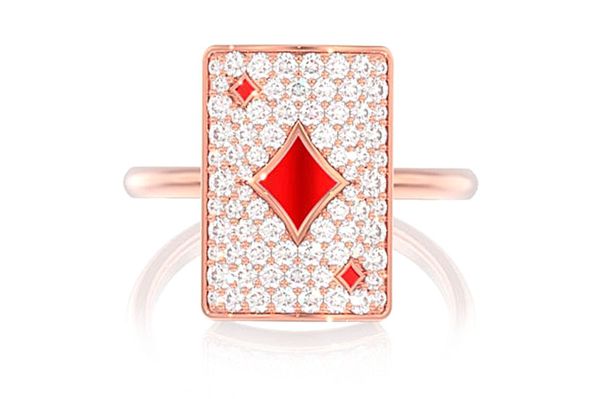 Diamond Playing Card Ring 14k Solid Gold 0.50ctw 