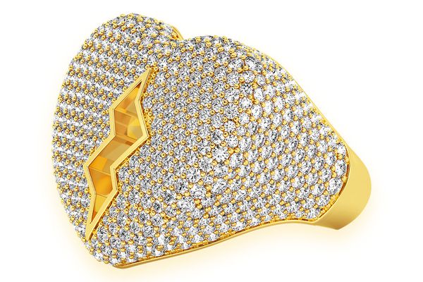 Broken Heart Signet Diamond Ring 14k Solid Gold 4.50ctw