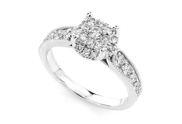 0.75ctw Square Pave Center - Diamond Engagement Ring - All Natural - 14k Solid Gold