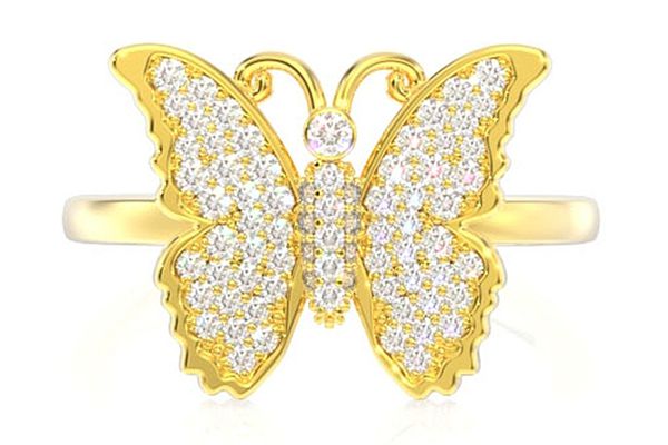 Butterfly Emoji Diamond Ring 14k Solid Gold 0.20ctw