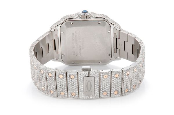 Icebox Cartier Santos De Cartier 40MM 18k Yellow Gold Steel 4072 21.50ctw Fully Iced Out