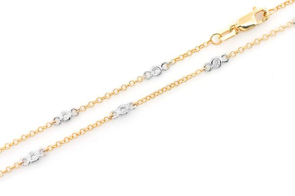 Round Bezel Set Diamond Necklace Connected 14k Solid Gold 0.35ctw