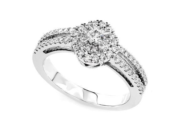 0.50ctw Double Halo Flower Split Shank - Diamond Engagement Ring - All Natural 