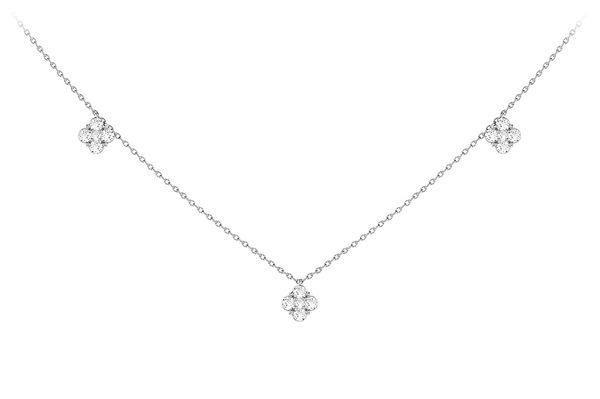 Clover Diamond Station Necklace 14k Solid Gold 0.45ctw