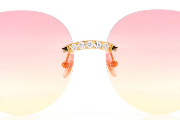 Cartier Glasses Iced Out Diamonds Rimless - Pink Yellow Fade Lens - 3.00ctw