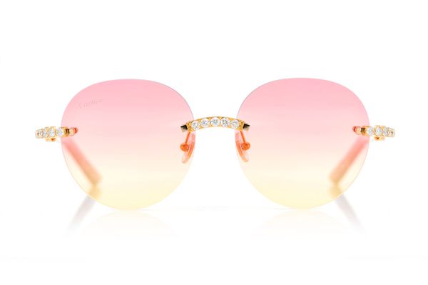 Cartier Glasses Iced Out Diamonds Rimless - Pink Yellow Fade Lens - 3.00ctw