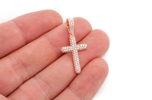 Bubbly Cross Diamond Pendant 14k Solid Gold 1.10ctw