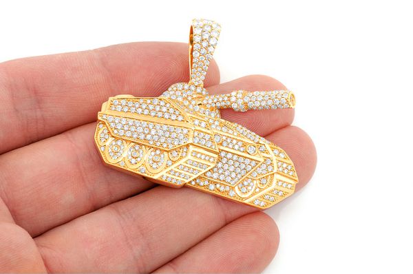 Armored Combat Tank Diamond Pendant 14k Solid Gold 4.25ctw