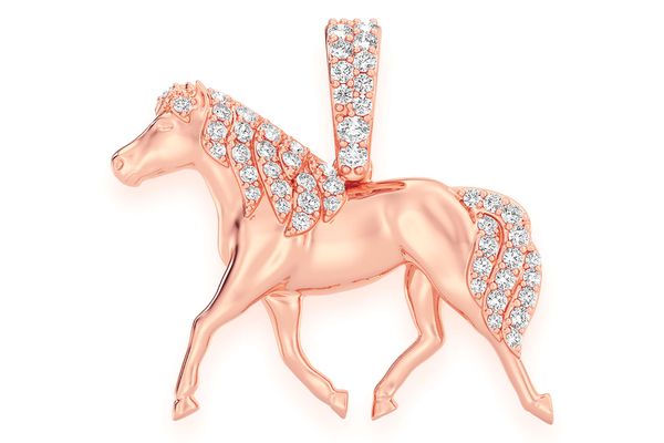 Horse Diamond Pendant 14k Solid Gold 0.20ctw