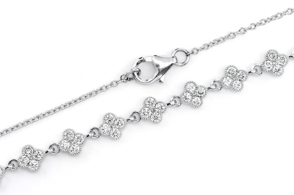 Four Clover Diamond Milgrain Link Station Necklace 14k Solid Gold 5.66ctw