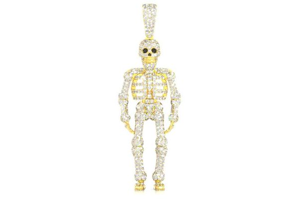 Human Skeleton Diamond Pendant 14k Solid Gold 2.75ctw