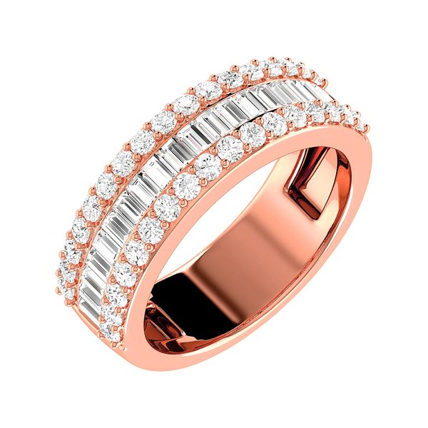 Border Baguette & Round Diamond Ring 14k Solid Gold 1.20ctw