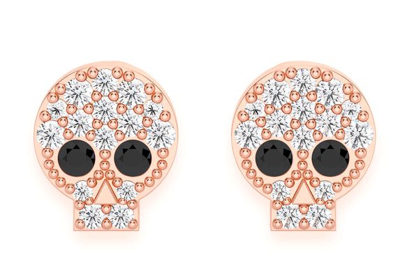 Skull Stud Diamond Earrings 14k Solid Gold 0.25ctw