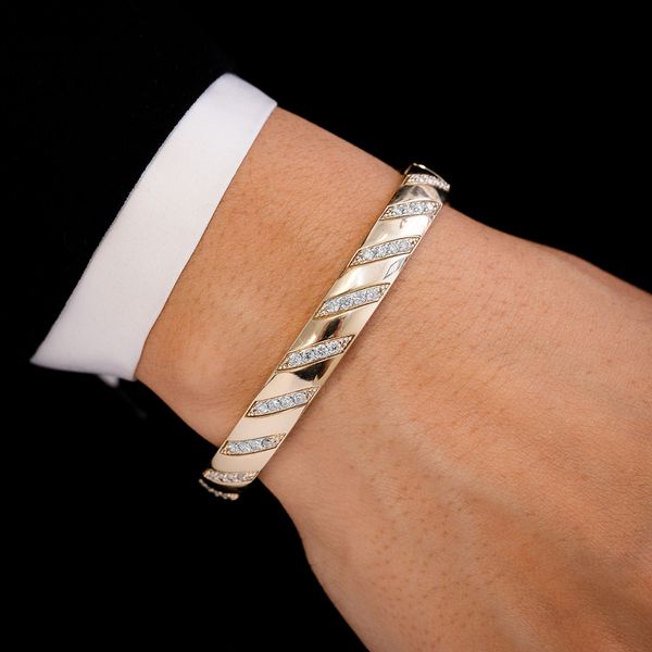 Striped Diamond Bangle 1.00ctw 14k Solid Gold