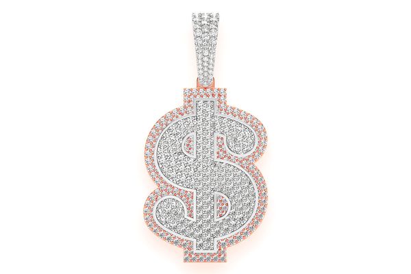 Us Dollar Sign Double Layer Pendant 14k Solid Gold 4.25ctw