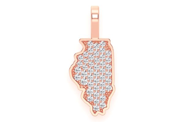 Illinois State Diamond Pendant 14k Solid Gold 0.25ctw