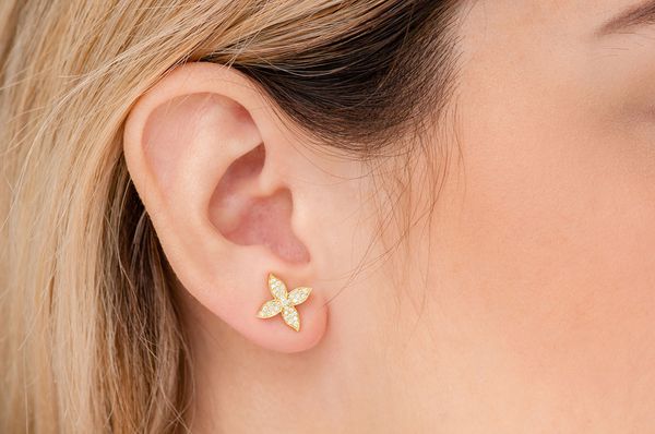 Lotus Petal Stud Diamond Earrings 14k Solid Gold 0.33ctw