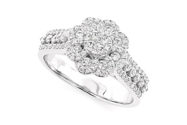 Floral Three Row Diamond Ring 14k Solid Gold 0.70ctw