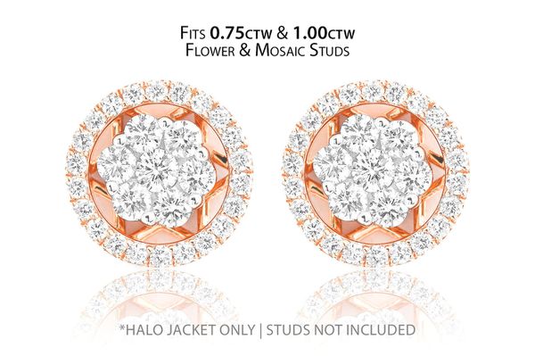 Flower & Mosaic Halo Diamond Earring Jacket 14k Solid Gold 0.50ctw