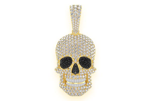 Baguette Teeth Skull Diamond Pendant 14k Solid Gold 5.15ctw