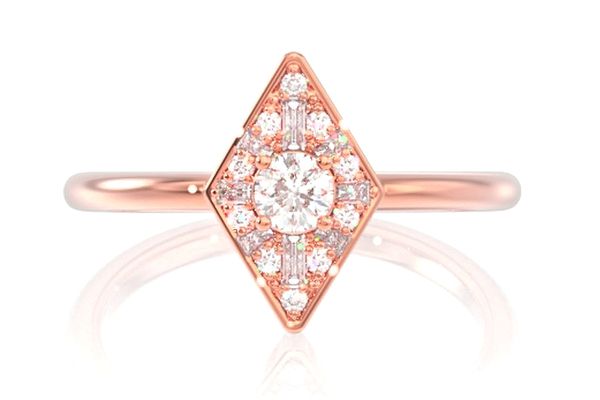 Rhombus Halo Baguette Diamond Ring 14k Solid Gold 0.25ctw