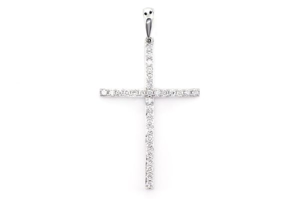 Minimalist Long Diamond Cross Pendant 14k Solid Gold 0.25ctw