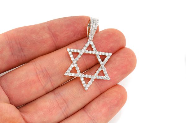 Star Of David Diamond Pendant 14k Solid Gold 1.90ctw