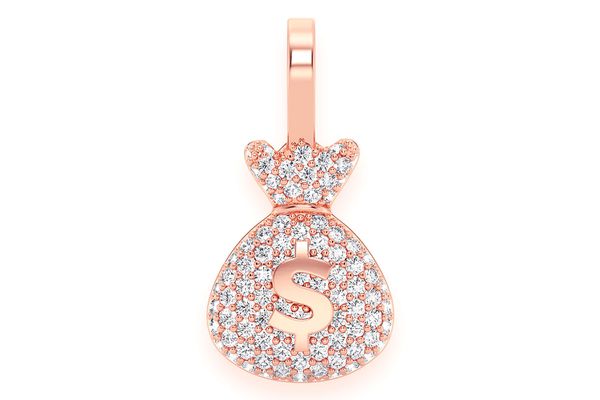 Money Bag Diamond Pendant 14k Solid Gold 0.33ctw