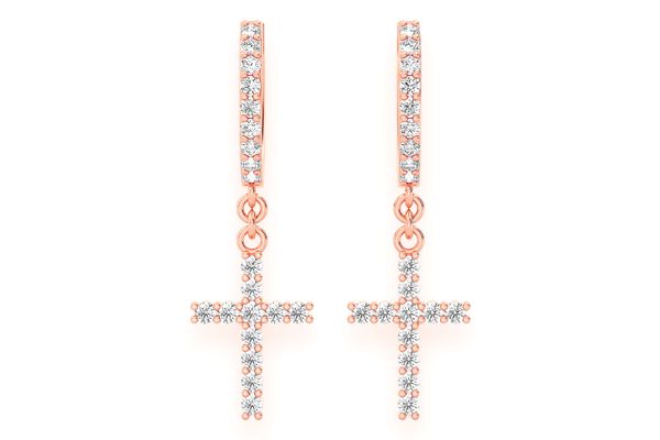 Cross Dangling Hoop Diamond Earrings 14k Solid Gold 0.40ctw