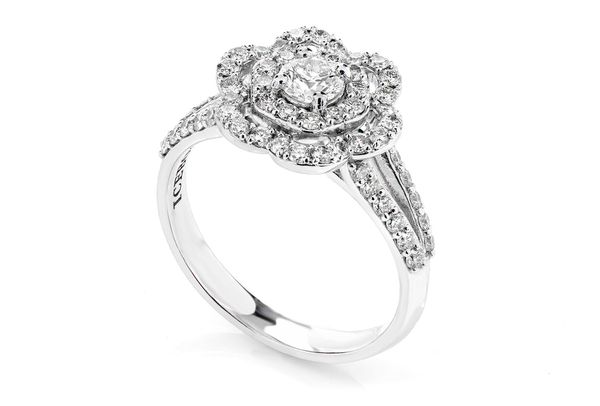 0.50ctw - Flower Halo Split Shank - Diamond Engagement Ring - All Natural