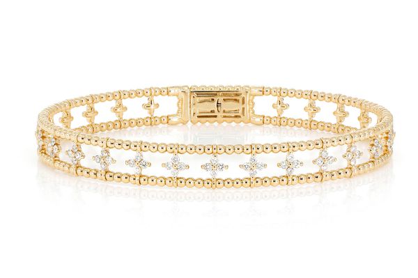 Open Four Petal Flex Bangle Bracelet 14k   .65ctw