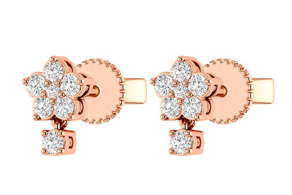 Floral Diamond Dangle Earrings 14k Solid Gold 0.15ctw