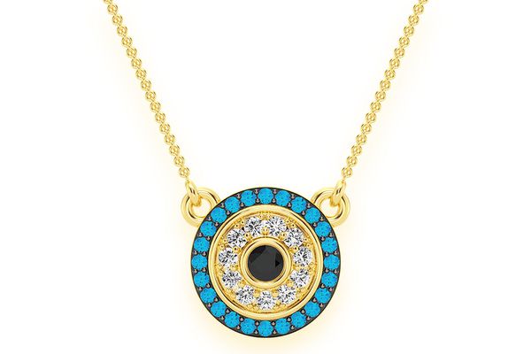 Round Evil Eye Diamond Necklace Connected 14k Solid Gold 0.25ctw