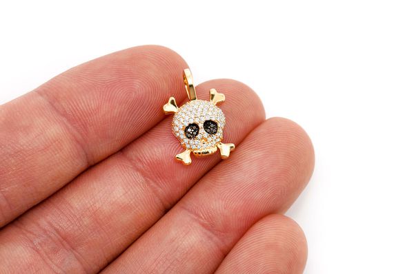 Skull Crossbones Diamond Pendant 14k Solid Gold 0.45ctw