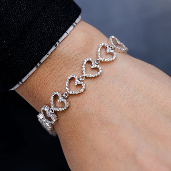 Open Heart Diamond Link Bracelet 14k Solid Gold 3.00ctw