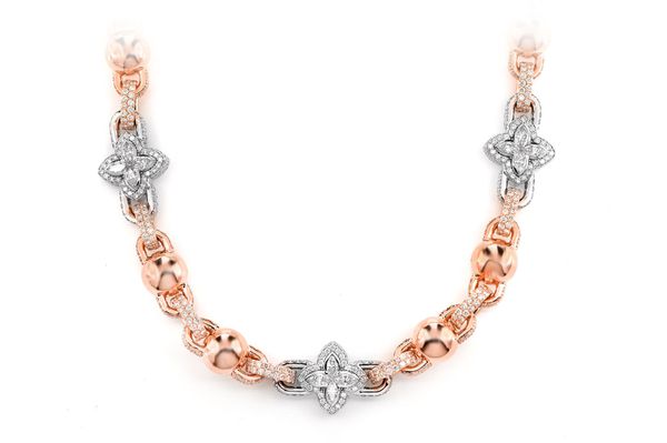 Marquise Flower Diamond Chain 14k Solid Gold 36.10ctw