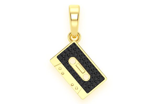 Cassette Tape Black Diamond Pendant 14k Solid Gold 0.20ctw