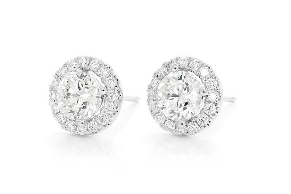 Halo Solitaire Stud Diamond Earrings 14k Solid Gold 2.50ctw