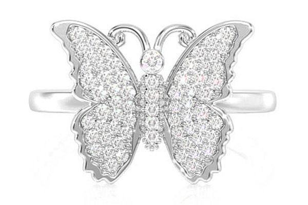 Butterfly Emoji Diamond Ring 14k Solid Gold 0.20ctw