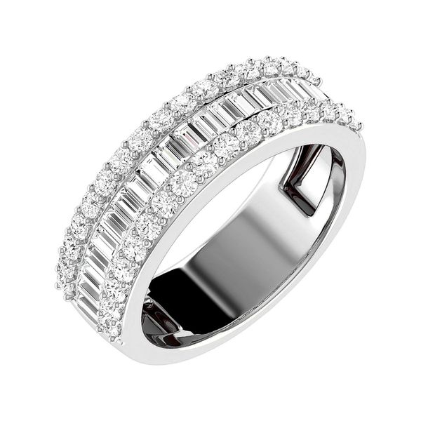 Border Baguette & Round Diamond Ring 14k Solid Gold 1.20ctw