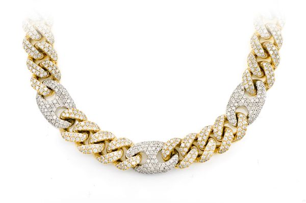 Mariner Cuban Link Diamond Chain Link Necklace 14k Solid Gold 28.25ctw