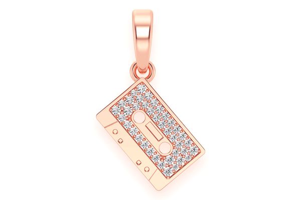 Music Cassette Diamond Pendant 14k Solid Gold 0.20ctw