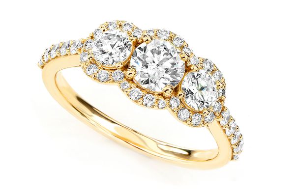 3 Stone Halo Diamond Engagement Ring 1.50ctw- 14k Solid Gold- All Natural