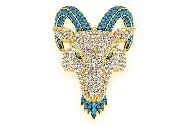 Goat Head Blue & White Diamond Ring 14k Solid Gold 7.75ctw