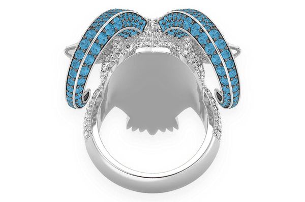 Goat Head Blue & White Diamond Ring 14k Solid Gold 7.75ctw