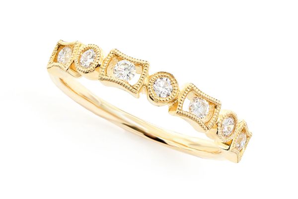 Stackable Diamond Wedding Band Milgrain 14k Solid Gold 0.25ctw