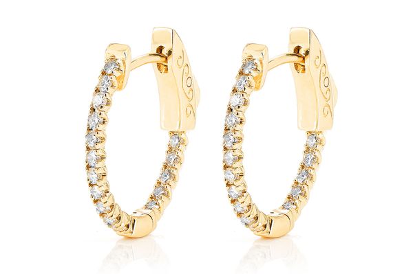 Oval Inside-Out Diamond Hoop Earrings 14k Solid Gold 0.50ctw