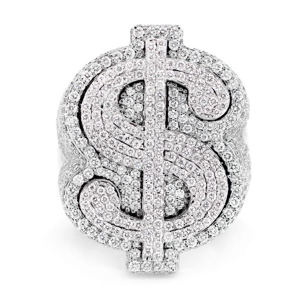 Two Layer Dollar Sign Diamond Signet Ring Solid Gold 4.00ctw