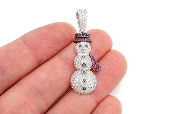 Snowman Ruby & Diamond Pendant 14k Solid Gold 2.00ctw